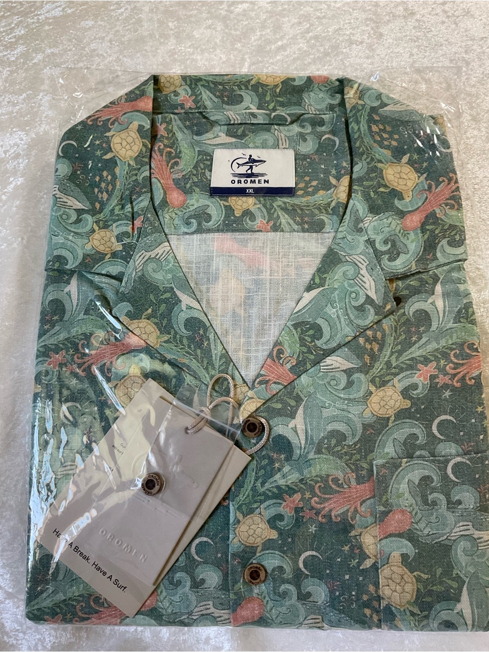 Green Printed Casual Button-Down Shirt Hawaiian Linen Shirt